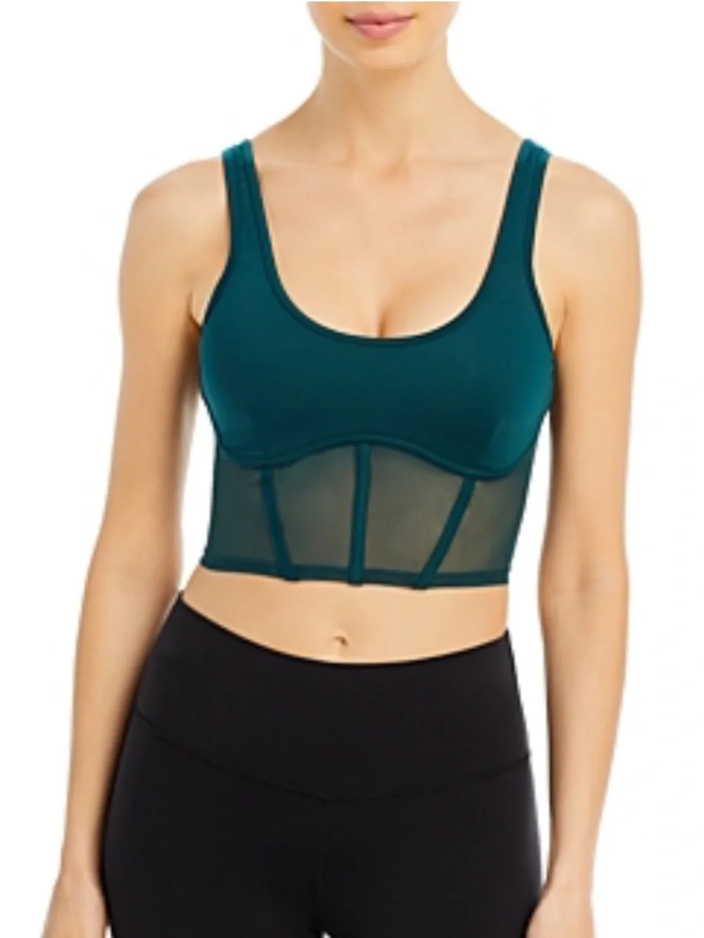 ALO Yoga Airbrush Mesh Corset Tank Top in Midnight Green